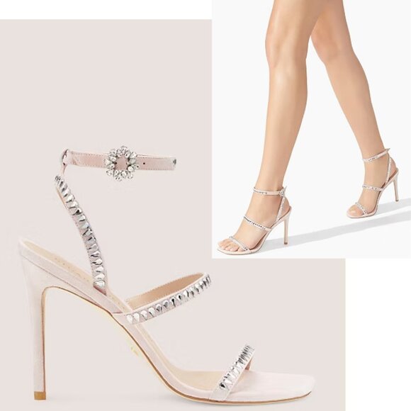 Stuart Weitzman Gemcut 100 Strappy Crystal Sandal in Ballet Pink